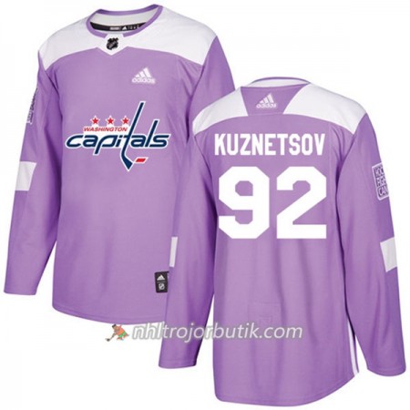 Män Ishockey Washington Capitals Tröja Evgeny Kuznetsov 92 Adidas 2017-2018 Lila Fights Cancer Practice Authentic